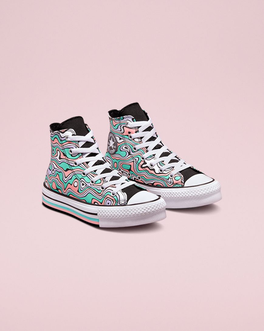 Zapatos Plataforma Converse Chuck Taylor All Star Lift Color Swirl Altas Niña Turquesa Claro Coral | PE 7E2580